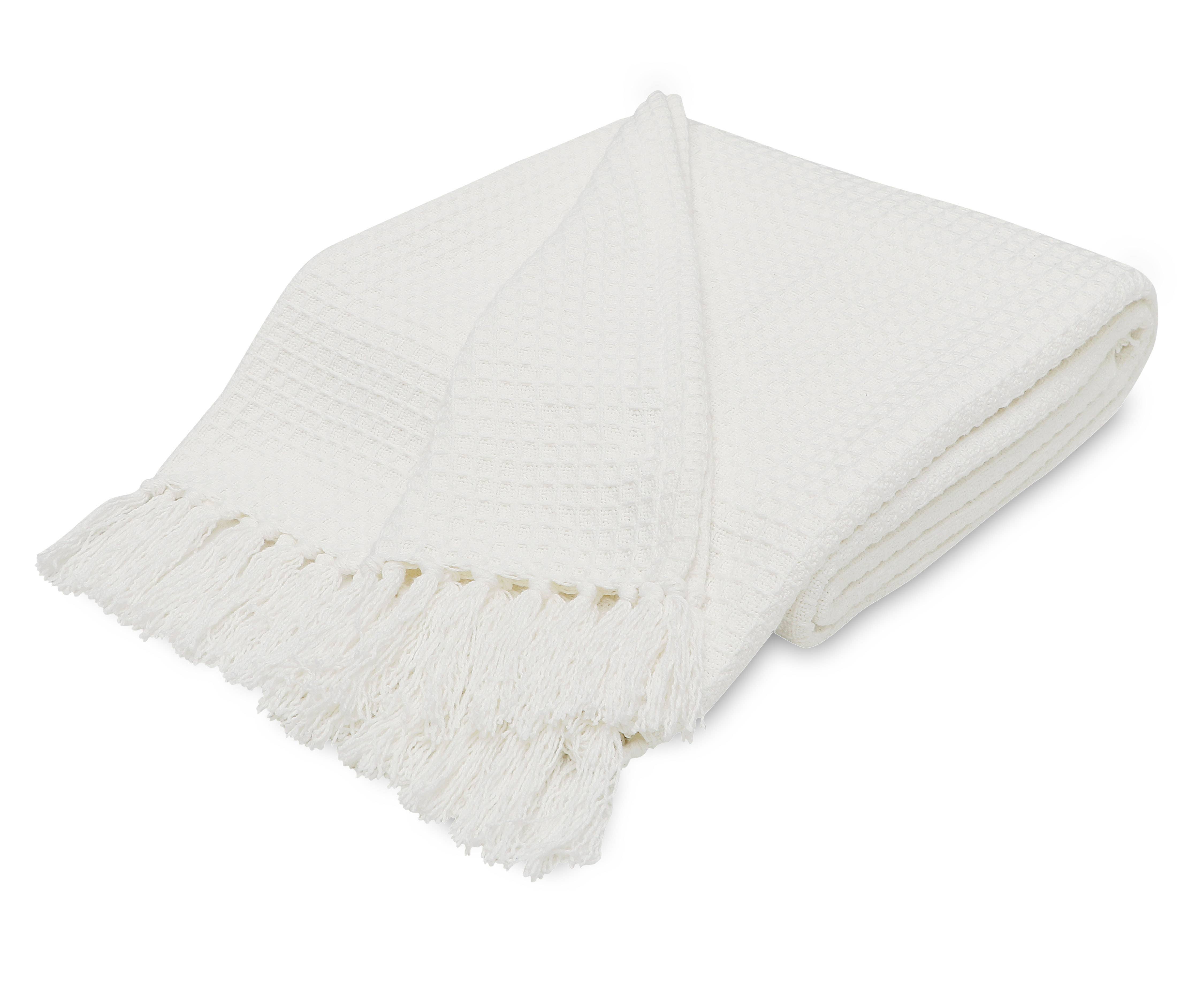 COZY HOMES COLLECTION - Wholesale Throw Blanket - Soft Cotton Waffle Weave Throw Blanket 70"x50" with Fringes5