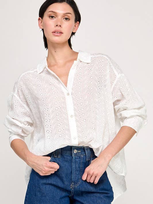 EYELET EMBROIDERED GO BIG SHIRT for wholesale by Miss Love