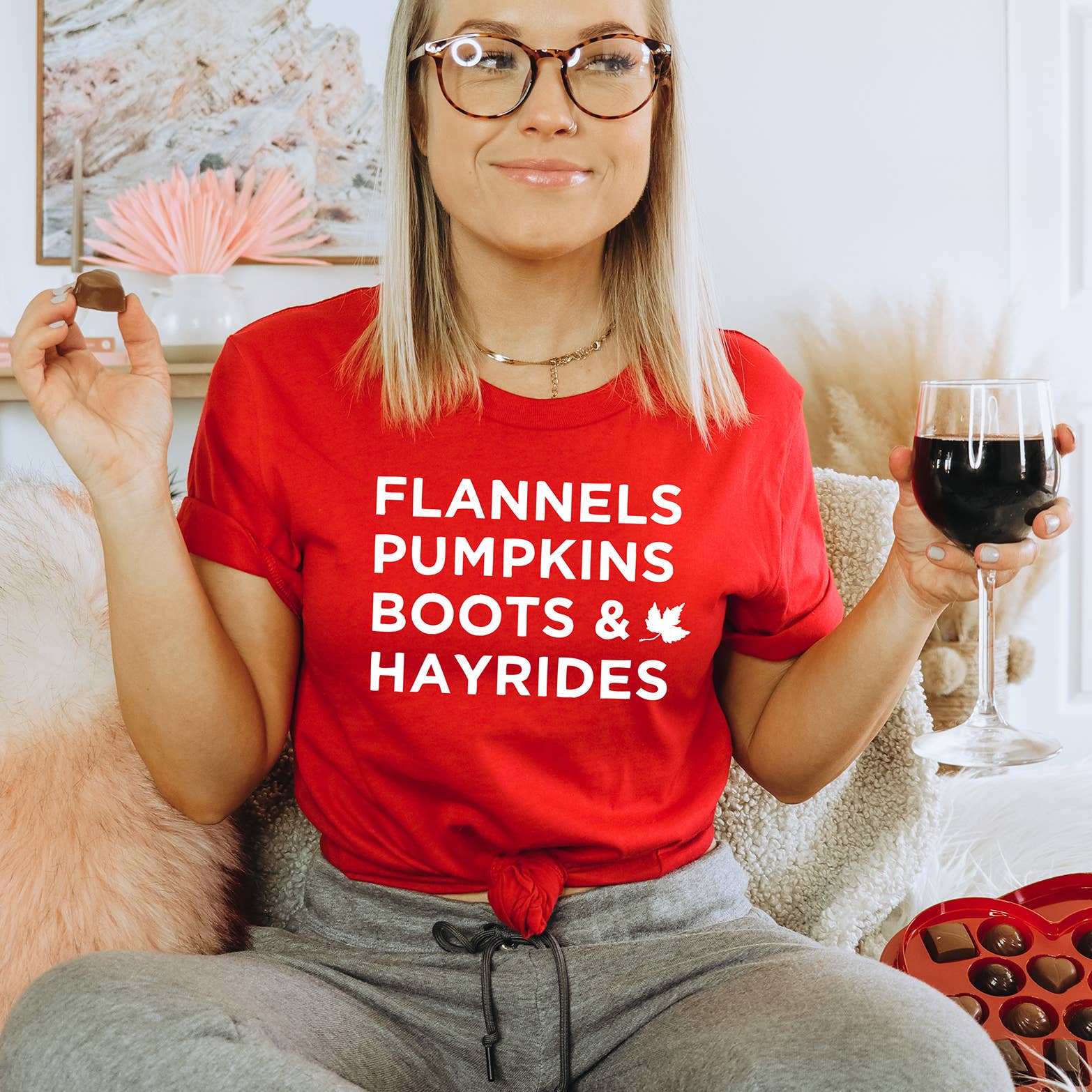 Zoe Creative Co - Vendita all'ingrosso Maglietta serigrafata - Donna - Flannels Pumpkins Boots Hayrides T-Shirt Autunno Camicia Ottobre10