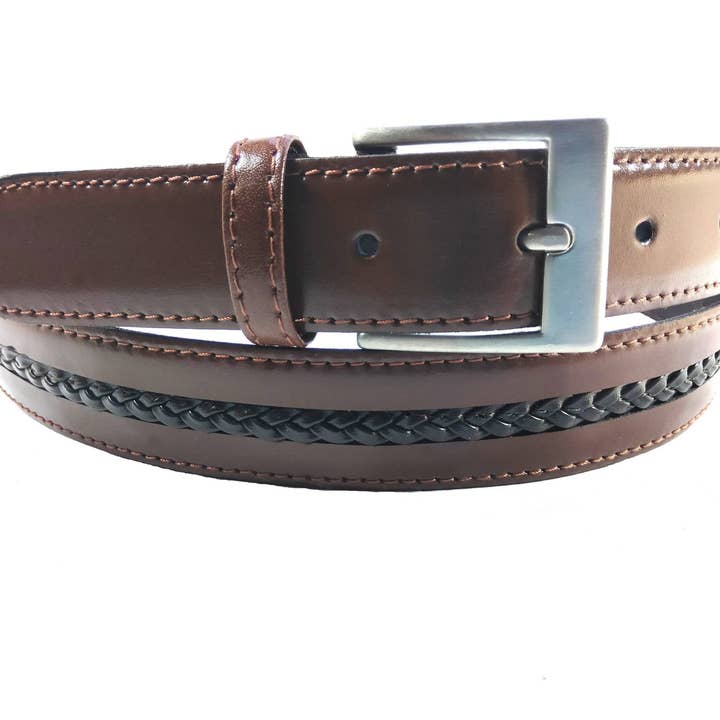 HANDGJORT LÄDERBÄLTE MED FLÄTA I MITTEN 3 CM BRED för wholesale av Creaciones Corpas