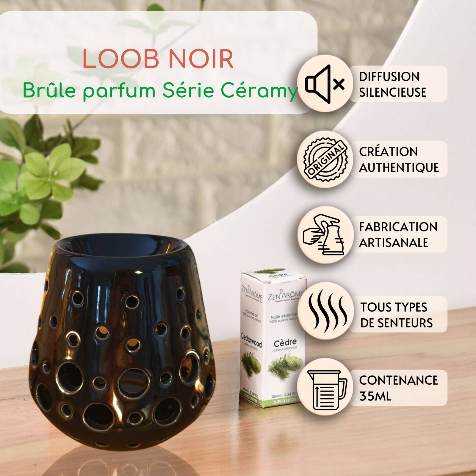 Zen'Arôme - Wholesale Oil warmer - Ceramic Oil and Scented Melts Burner - Black Loob2