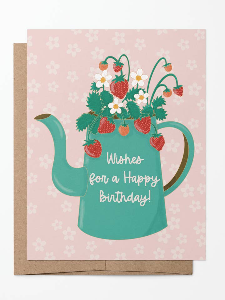 Carte d'anniversaire fraise | A2 vierge pour la vente par Lucid Moon Studio, LLC