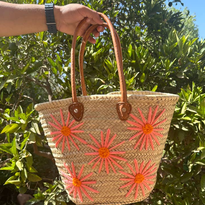 Borsa marocchina in paglia con manici in pelle - French Market Basket per la vendita all'ingrosso da parte di Mikwi