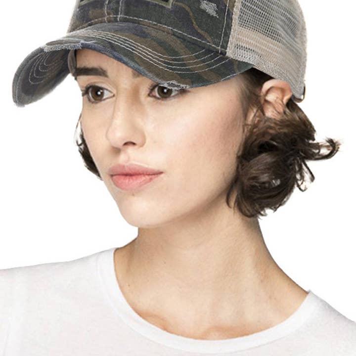 Hana - Wholesale Baseball Cap - Women's - C.C Camouflage with Flag Baseball Cap