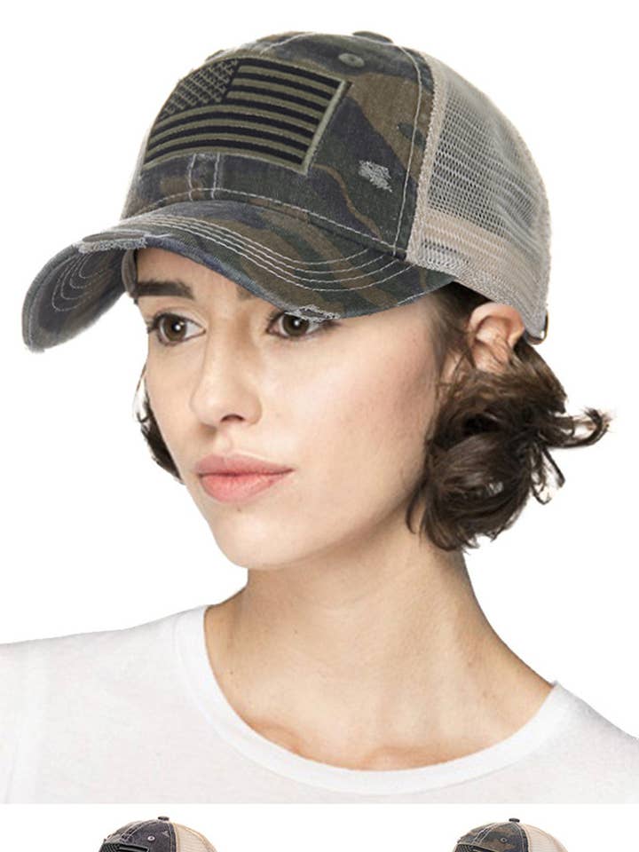 C.C Camouflage with Flag Baseball Cap for wholesale by Hana