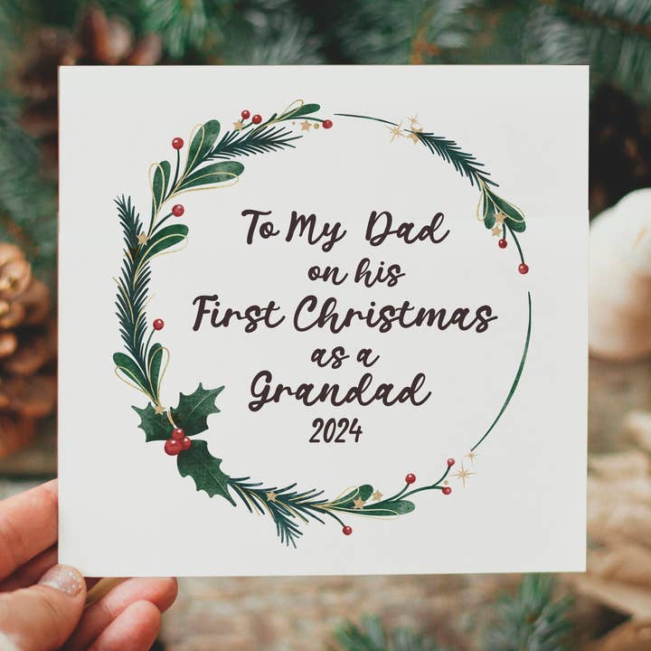To My Dad on his First Christmas as a Grandad card 2024 for wholesale by Parsy Designs