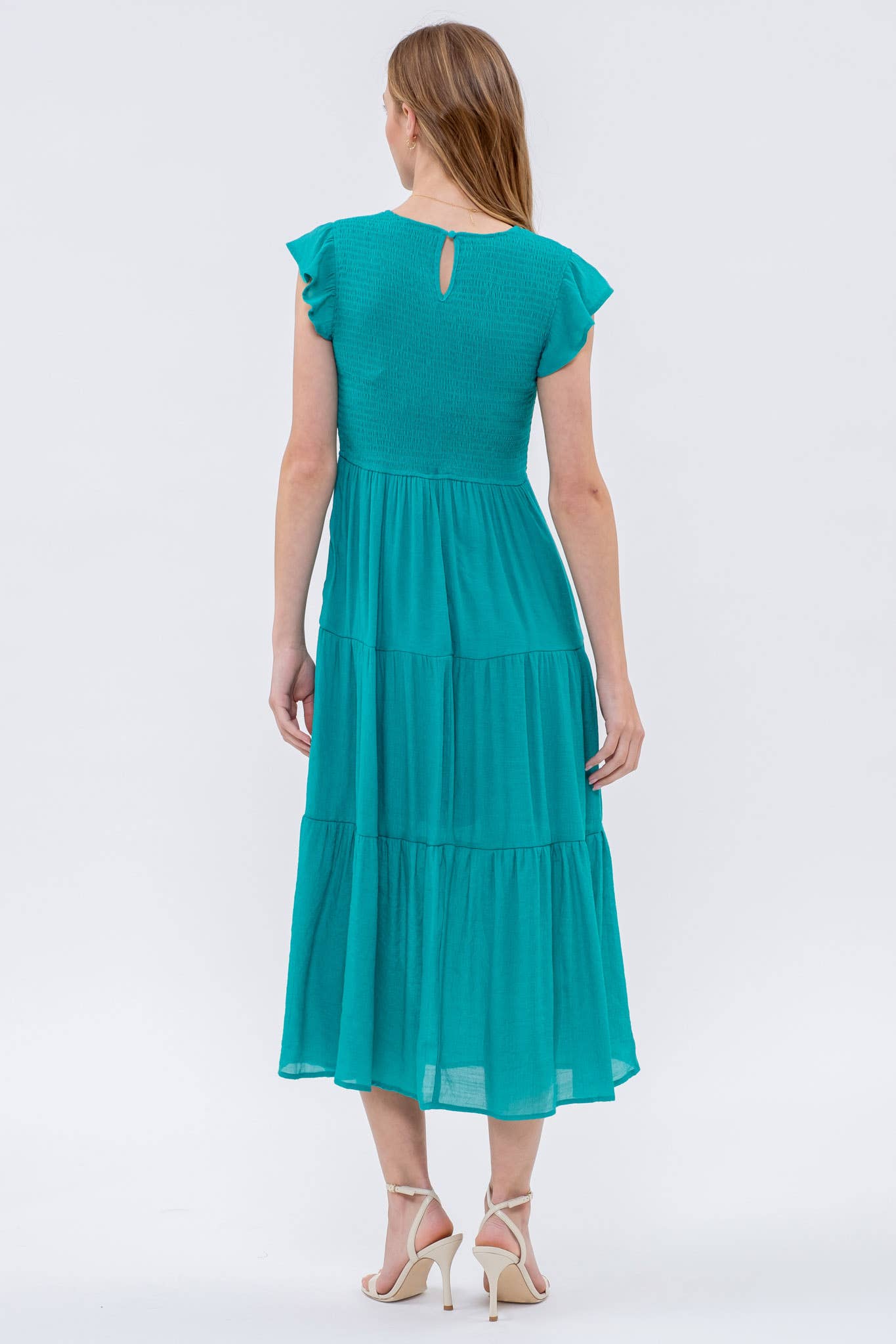 Blu Pepper - Venta al por mayor Vestido - Mujer - Vestido midi con volantes y cuerpo fruncido64