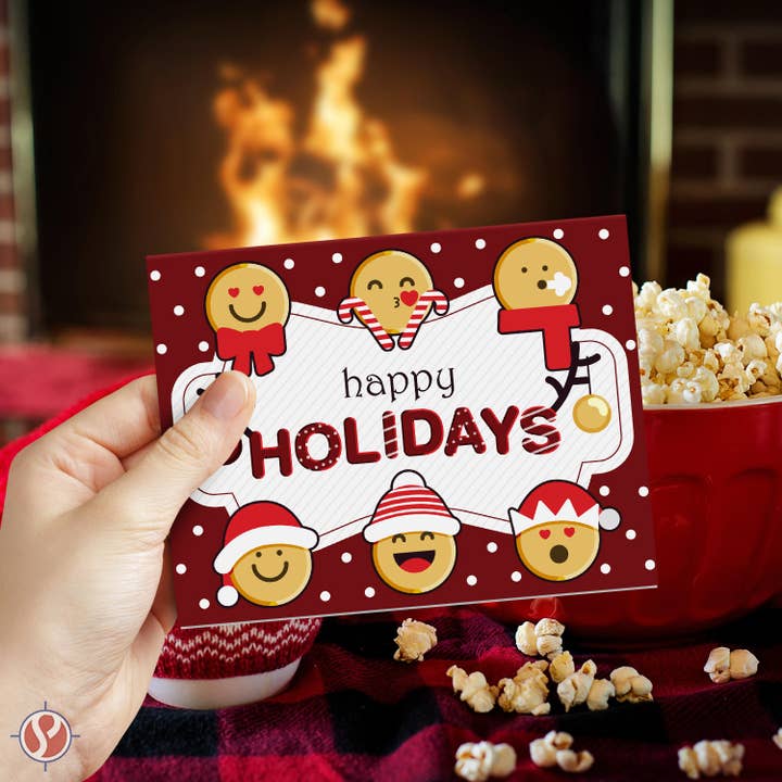 Fine Cardstock - Venta al por mayor Tarjetas de felicitación de Navidad - Tarjetas de felicitación con emojis de felices fiestas 2025, juego de 25