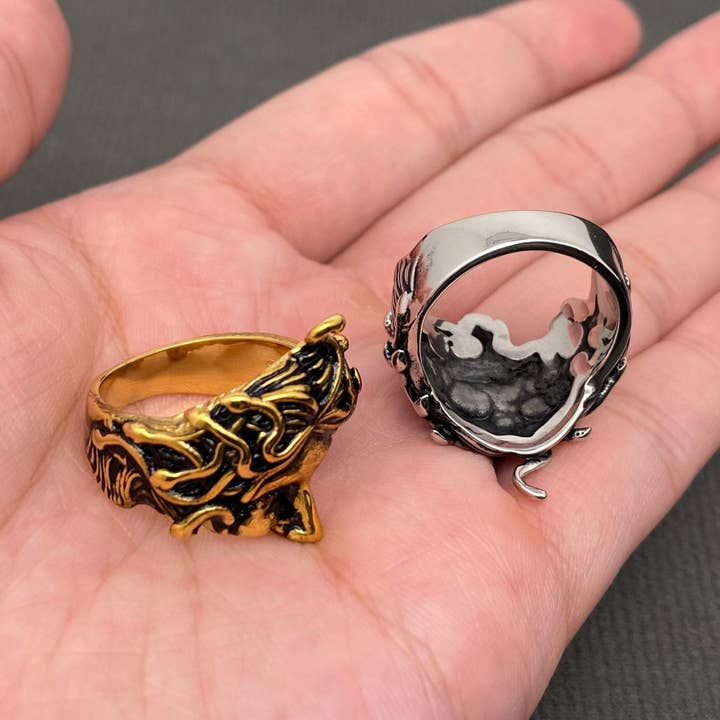 Mio Queena - Wholesale Signet Ring - Men's Stainless Steel Medusa Half Face Ring - MJ/MR3