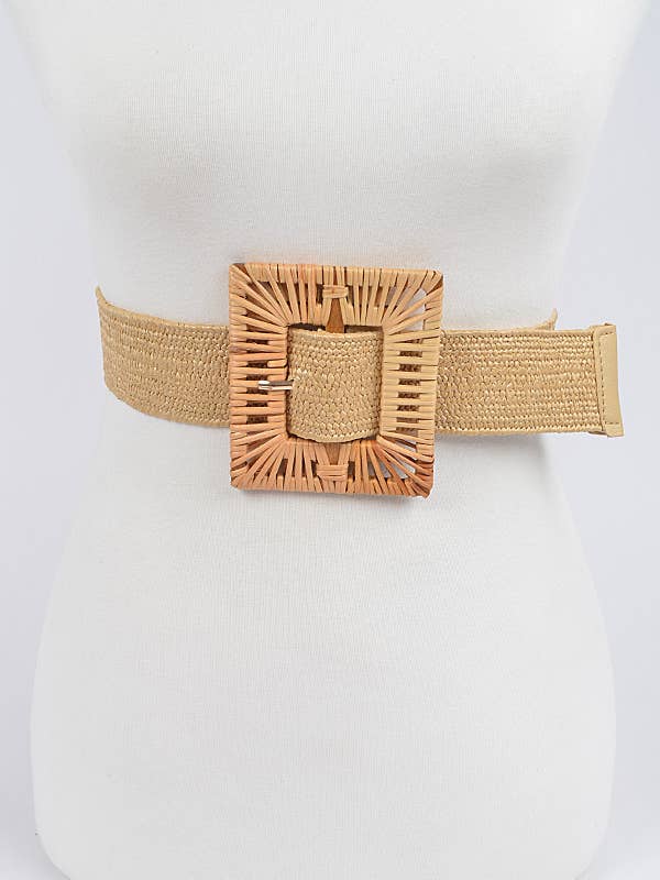 Cinturón de paja elástico con hebilla de bambú hecho a mano PB8229KH para venta al por mayor de anbfashion