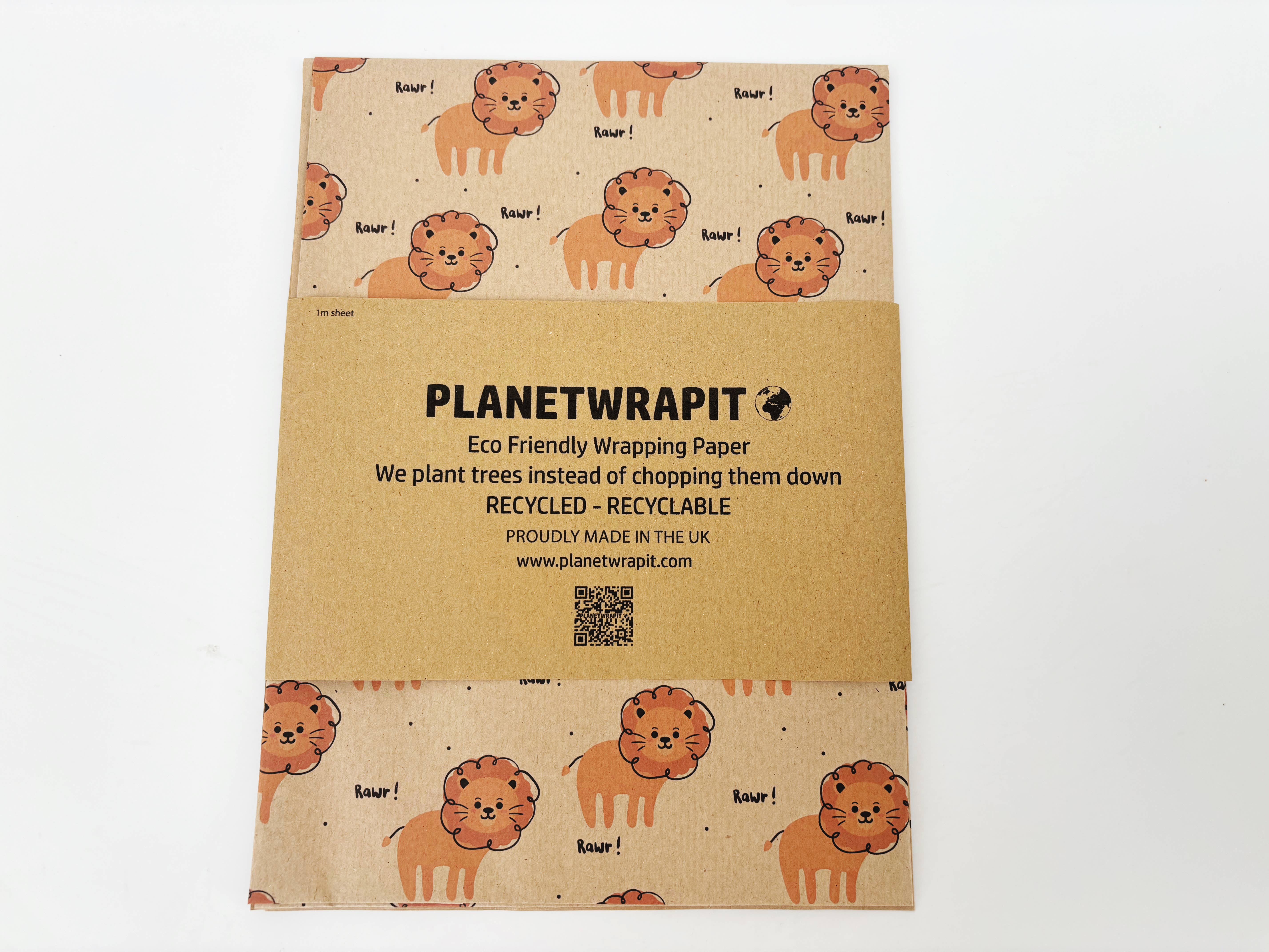 PlanetWrapIt - Vente Rouleau de papier cadeau - Emballage cadeau en papier kraft recyclé Lion 4
