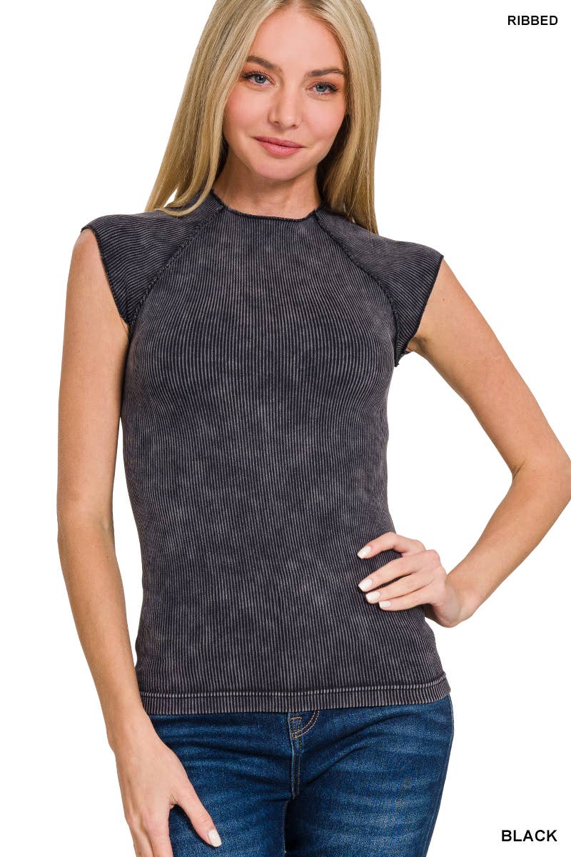 42POPS - Wholesale Knit Top - Women's - ..0802 Stone Washed Ribbed Seamless Top SI-268340