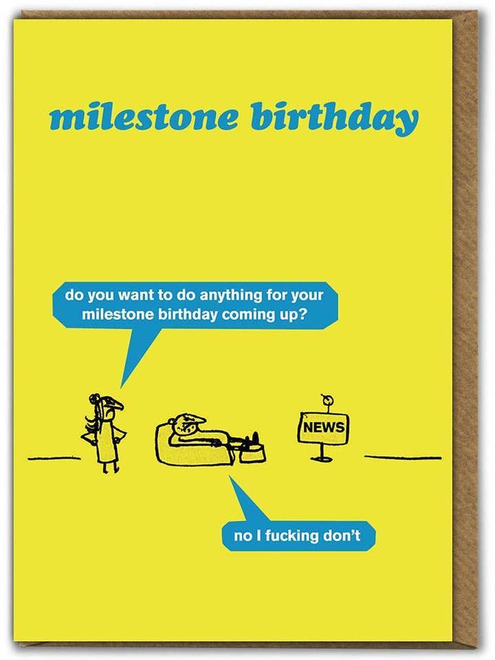 Carte d'anniversaire amusante - Carte de vœux Milestone de Modern Toss pour la vente par Brainbox Candy