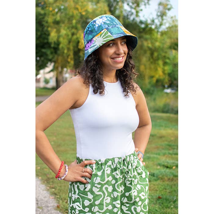 Global Mamas - Wholesale Bucket Hat - Women's - Adult Sun Hat: Leaf Dot - Rosewood-Organic1