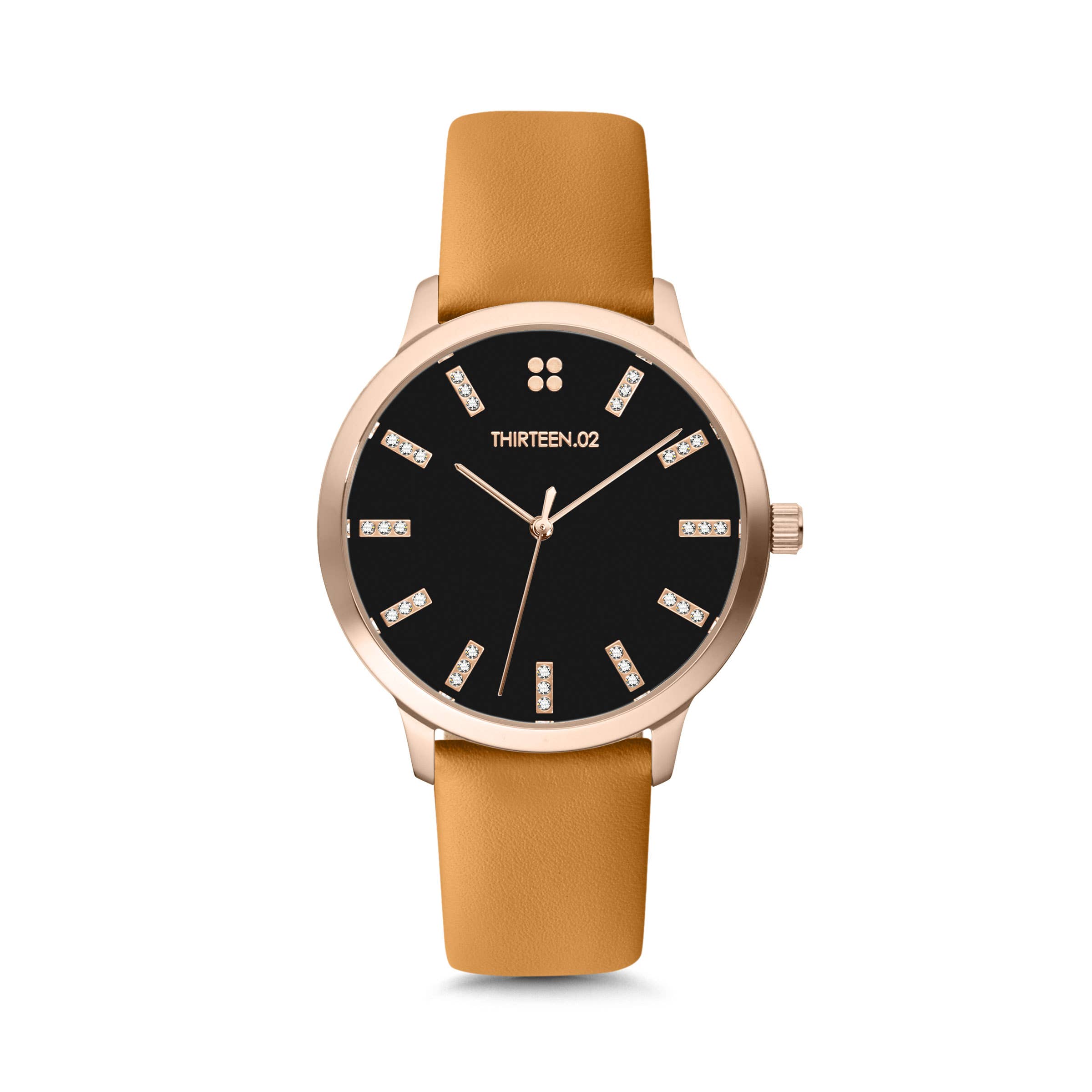 1302 Watch Co. - Venta al por mayor Reloj de pulsera - Mujer - Reloj para mujer de 38 mm: caja de oro rosa con esfera negra y piedras6