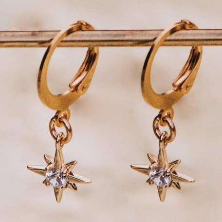 North Star Huggie Hoop Earrings in Gold Filled for wholesale by A Worthy Brand