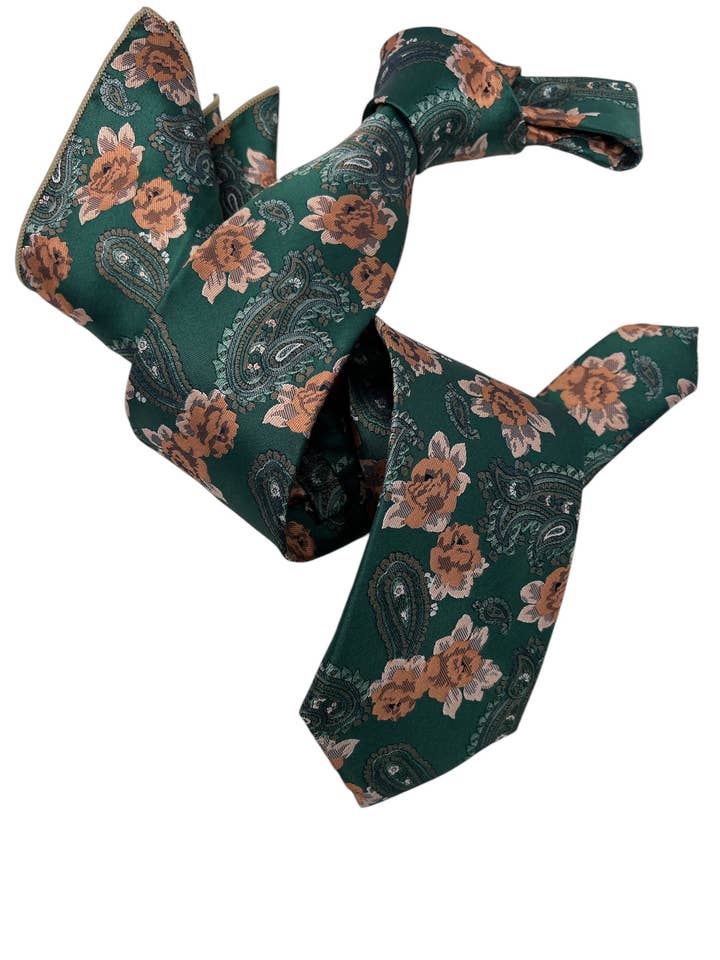DMITRY Men's Green Patterned Italian Silk Tie & Pocket Square Set - Limited Edition for wholesale by DMITRY Ties