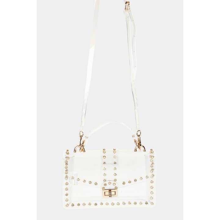 G Transparent Rectangle Rhinestone Trim Bag for wholesale on Faire1