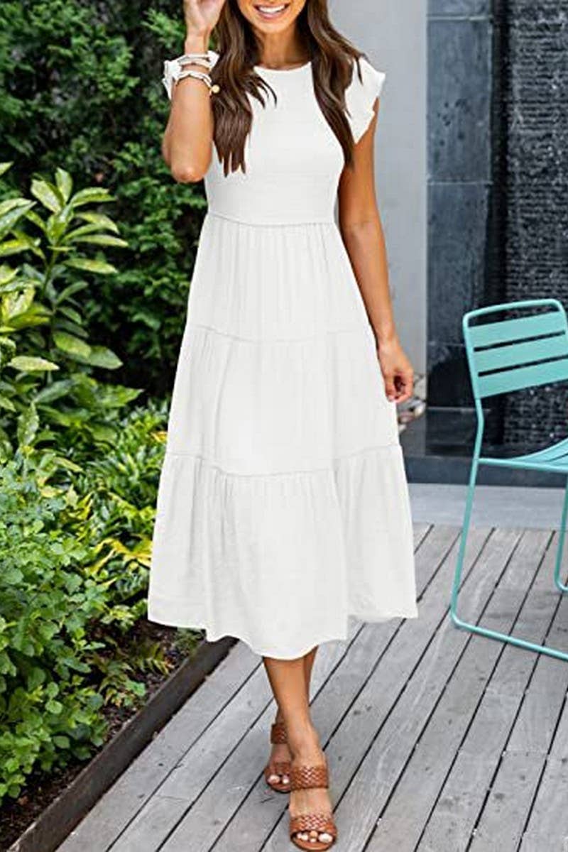 NINEXIS - Wholesale Dress - Women's - CWDMD2568_FLYING SLEEVE SHIRRED LAYERED SHORT SLEEVE DRESS1