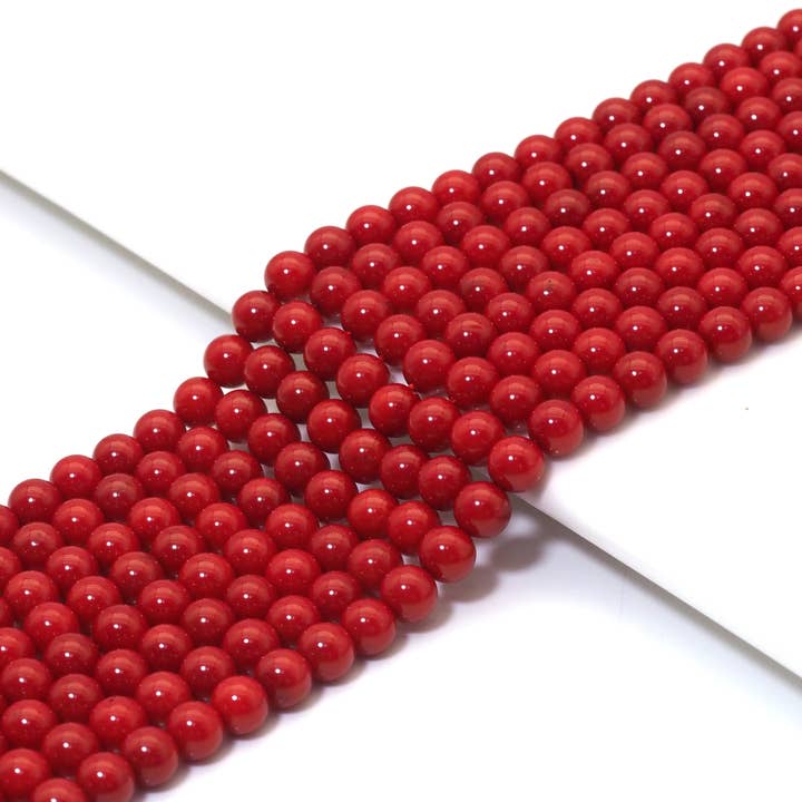 BestBeads&Beyond - Wholesale Beads - Natural High Quality Red Coral Round Smooth Beads, Sku#U1494