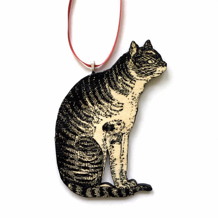 Katt i profil julprydnad - laserskuren björkträ för wholesale av Toad Hill Farm