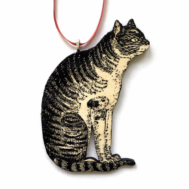 Cat in Profile Christmas Ornament - Laser Cut Birch Wood for wholesale by Toad Hill Farm
