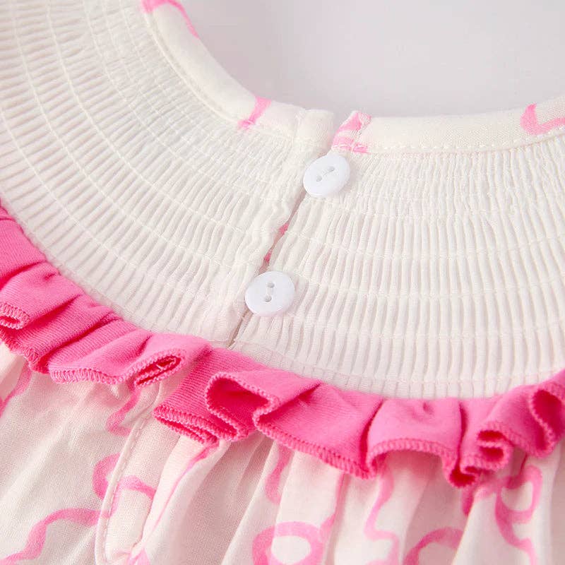 Auraquise - Vente Robe – enfant - Robe brodée smockée rose avec nœud pour filles d'été4