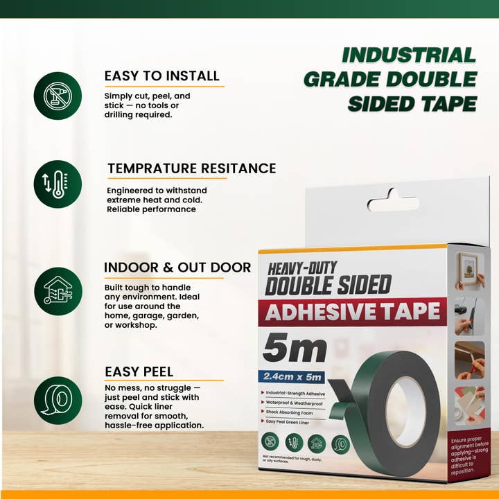 Ledsone – wholesale Tape – LEDSone Black 2.4cm x 5m Heavy Duty Waterproof Double Sided Tape ~62574