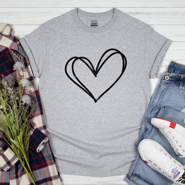 Minimalist Heart Outline Graphic T-Shirt – Love Symbol Tee for wholesale by Daily Prints