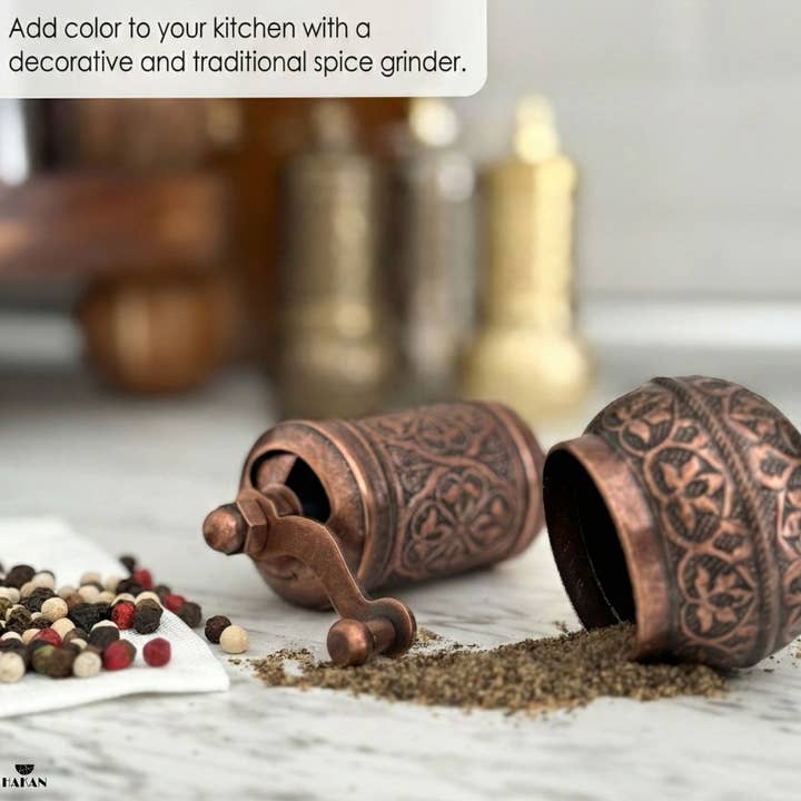 Hakan - Wholesale Pepper Mill - Copper Black Pepper Grinder, Refillable Spice Mill, 4.3 in8