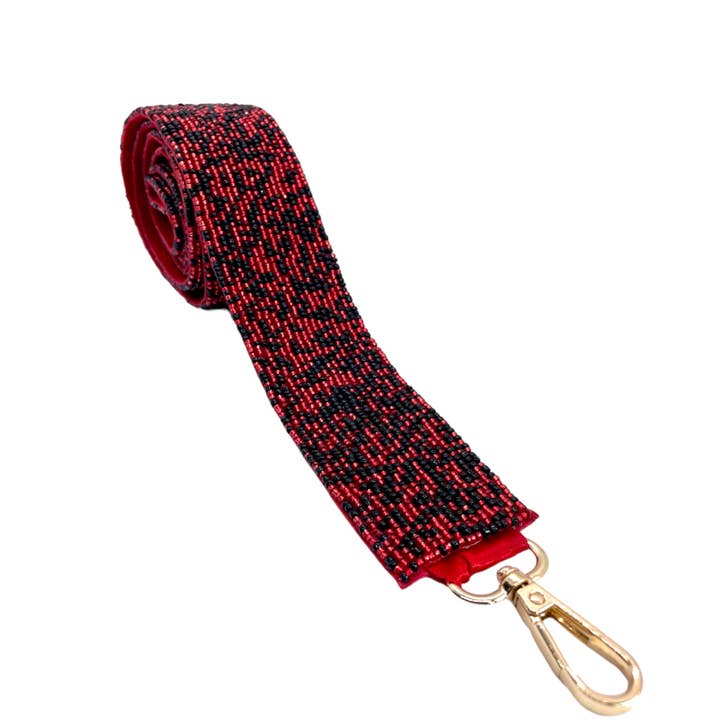 The Courtney Hand Bead Confetti Strap RED and BLACK for wholesale by Gameday Luxe