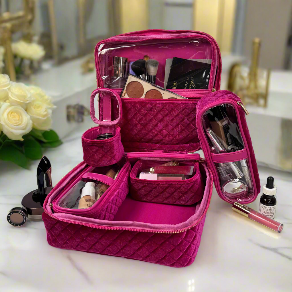 PurseN (new) - Wholesale Makeup/Cosmetic Bag - Mini Diva Makeup Case - Fuchsia Velvet1