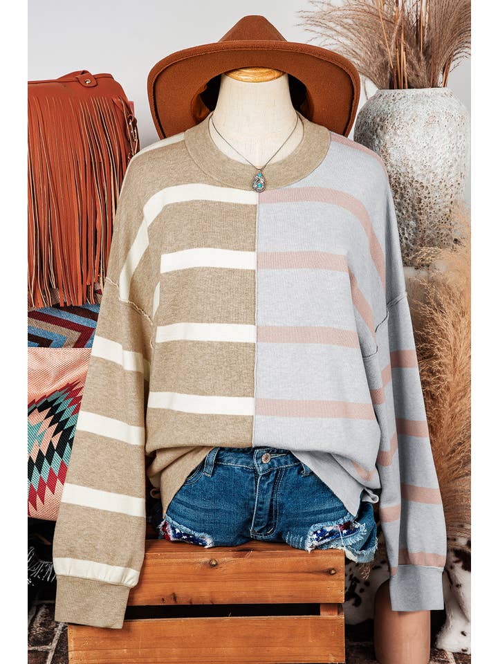 fashionworks - Wholesale Knit Sweater - Women's - Fashion-W Fall Stripe Colorblock Oversized Sweater*S-2XL