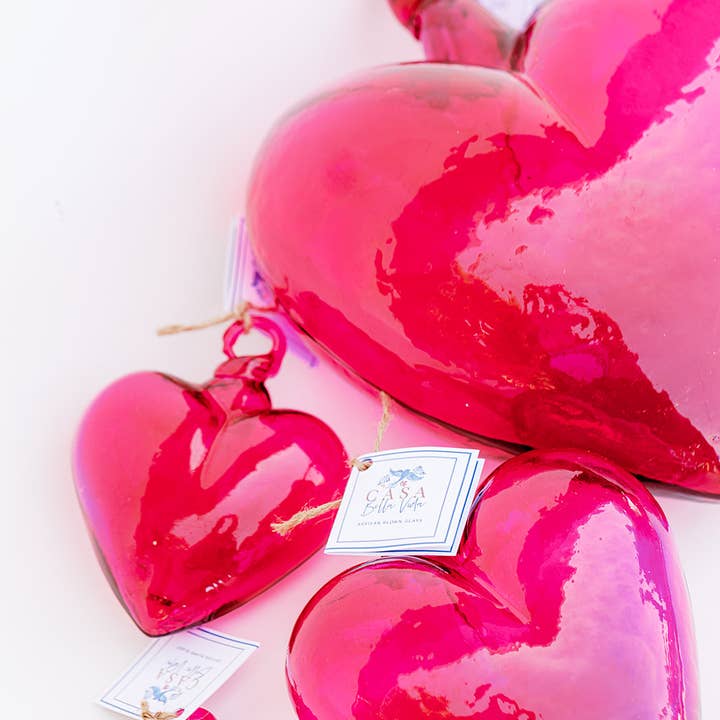 Casa Bella Vida - Wholesale Ornament - Blown Glass Heart - Pink - Mini
