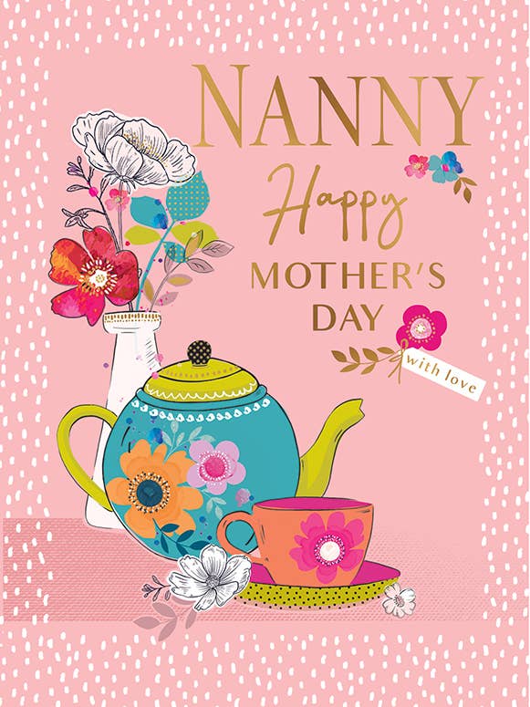 Moederdagkaart, Oppas, Theepot met bloemenmotief voor wholesale door Piccadilly Greetings