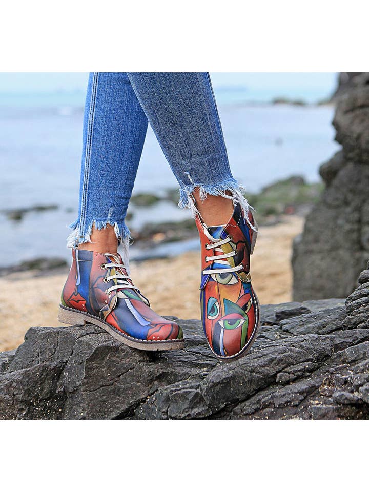 AVENS - Wholesale Booties - Women's - Unique Design Colorful Eye Design Printed Ankle Boots
