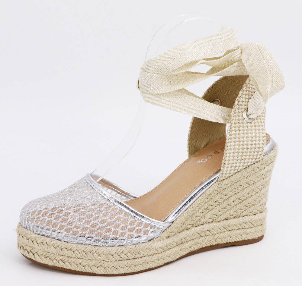 Mars Sky Shoes Wholesale - Vente Chaussures compensées – femme - Bamboo DITCH-21 Femmes Espadrilles Compensées Brillantes en Maille à Lacets - Pack de 12 Paires - 20,35/Paire0