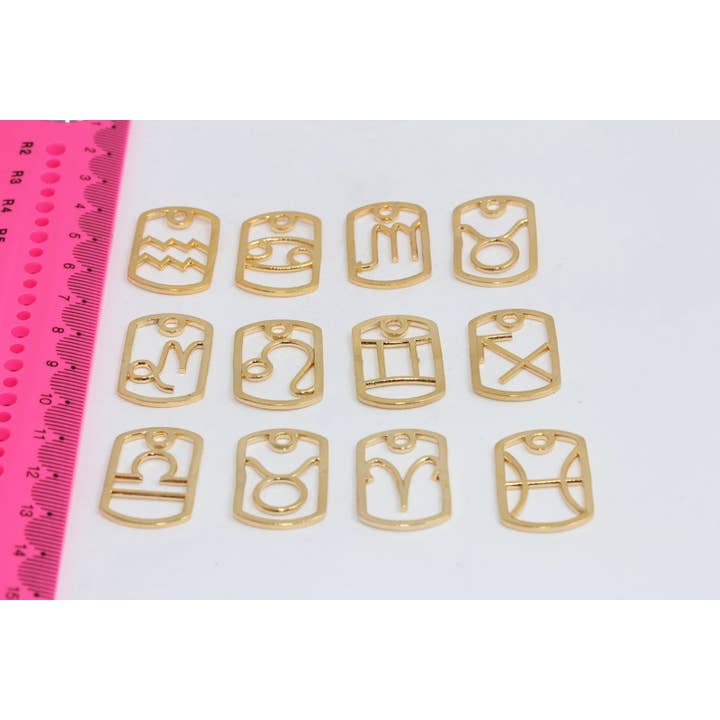 QueenJewelryM - Wholesale Individual Charm/Pendant - 24k Shiny Gold Astrology Charms, Horoscope Signs, MTE1454