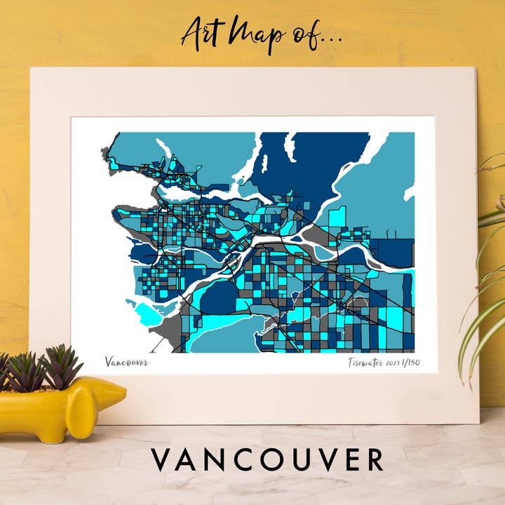 VANCOUVER, CANADA ART MAP - HAND-DRAWN & LIMITED EDITION for wholesale by Firewater Gallery