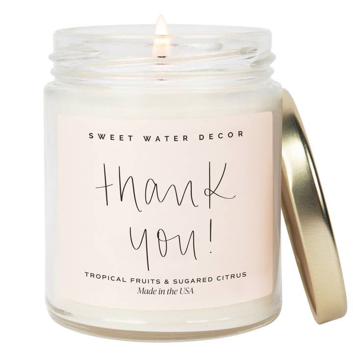 Sweet Water Decor - Wholesale Jar/Filled Candle - Thank You! 9 oz Soy Candle - Home Decor & Gifts