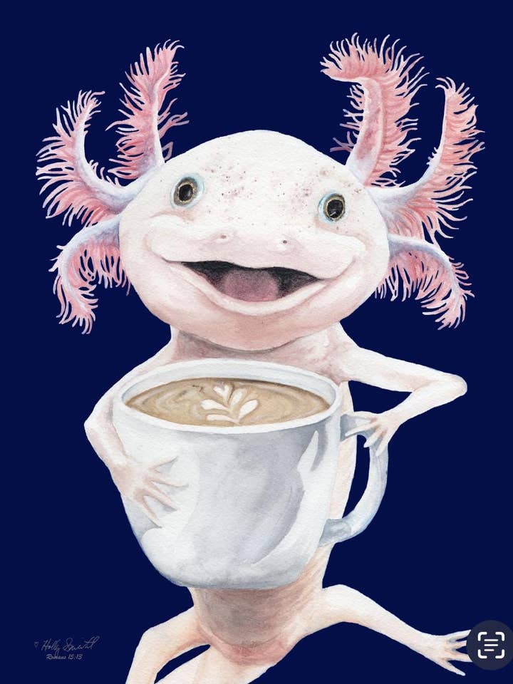 Axolotl med kaffe signerad arkivutskrift för wholesale av Holly Simental