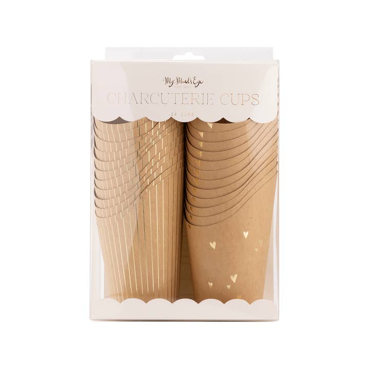My Mind’s Eye - Wholesale Disposable Cup - PLCC1636 - Gold Foil Kraft Dots and Stripes Charcuterie Cups (24ct)2