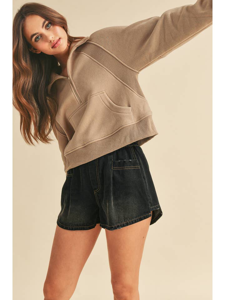 AEMI + CO - Wholesale Sweatshirt – Women's - 950CK Dove Funnel Neck Half Zip 292