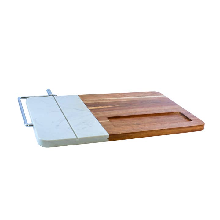 Creative Gifts International Inc. - Wholesale Cheese Board - White Marble and Acacia Wood Cheese Board with Slicer1