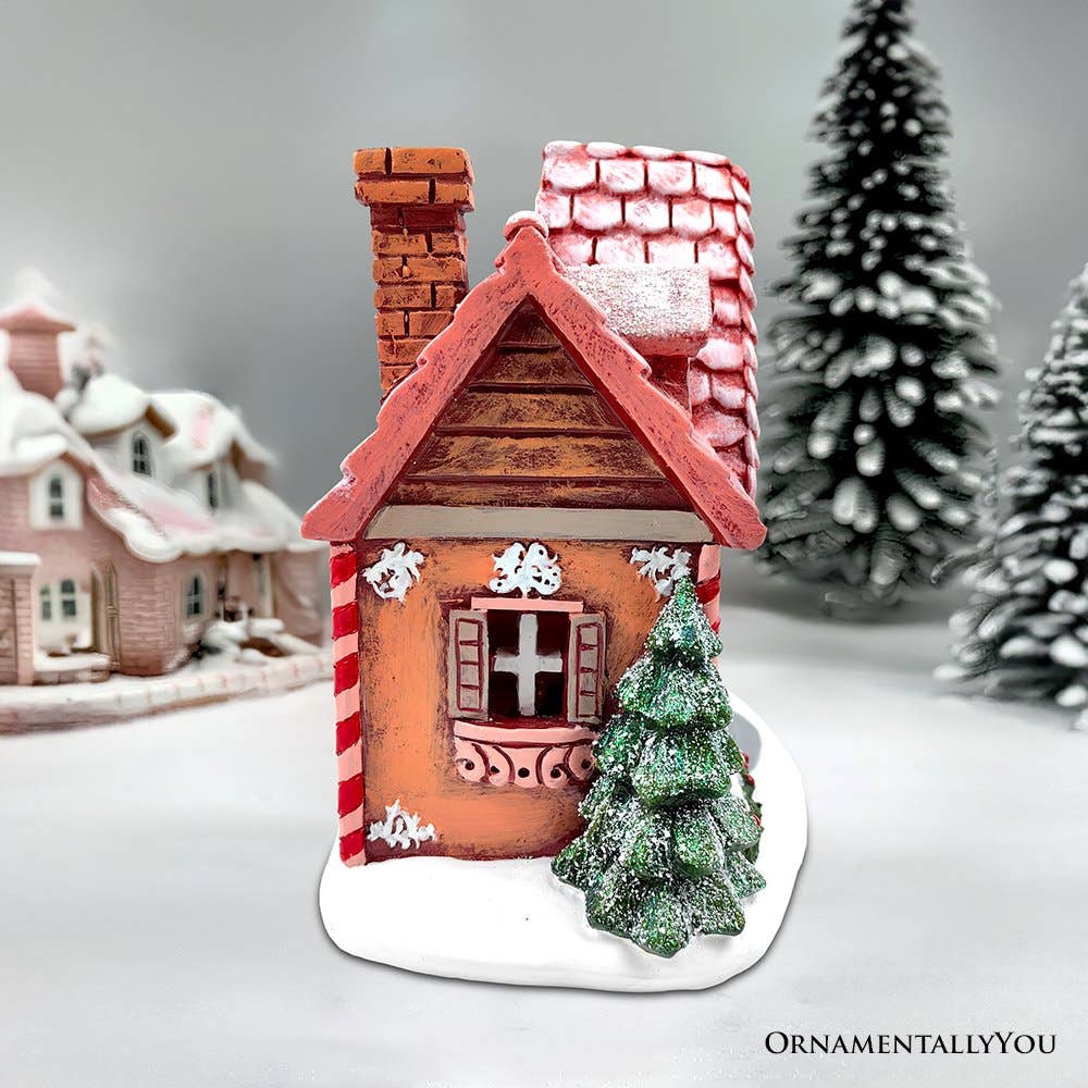 OrnamentallyYou – wholesale Decorative figurine – Sparkling Pink Winter Magic LED Gingerbread Home Figurine4