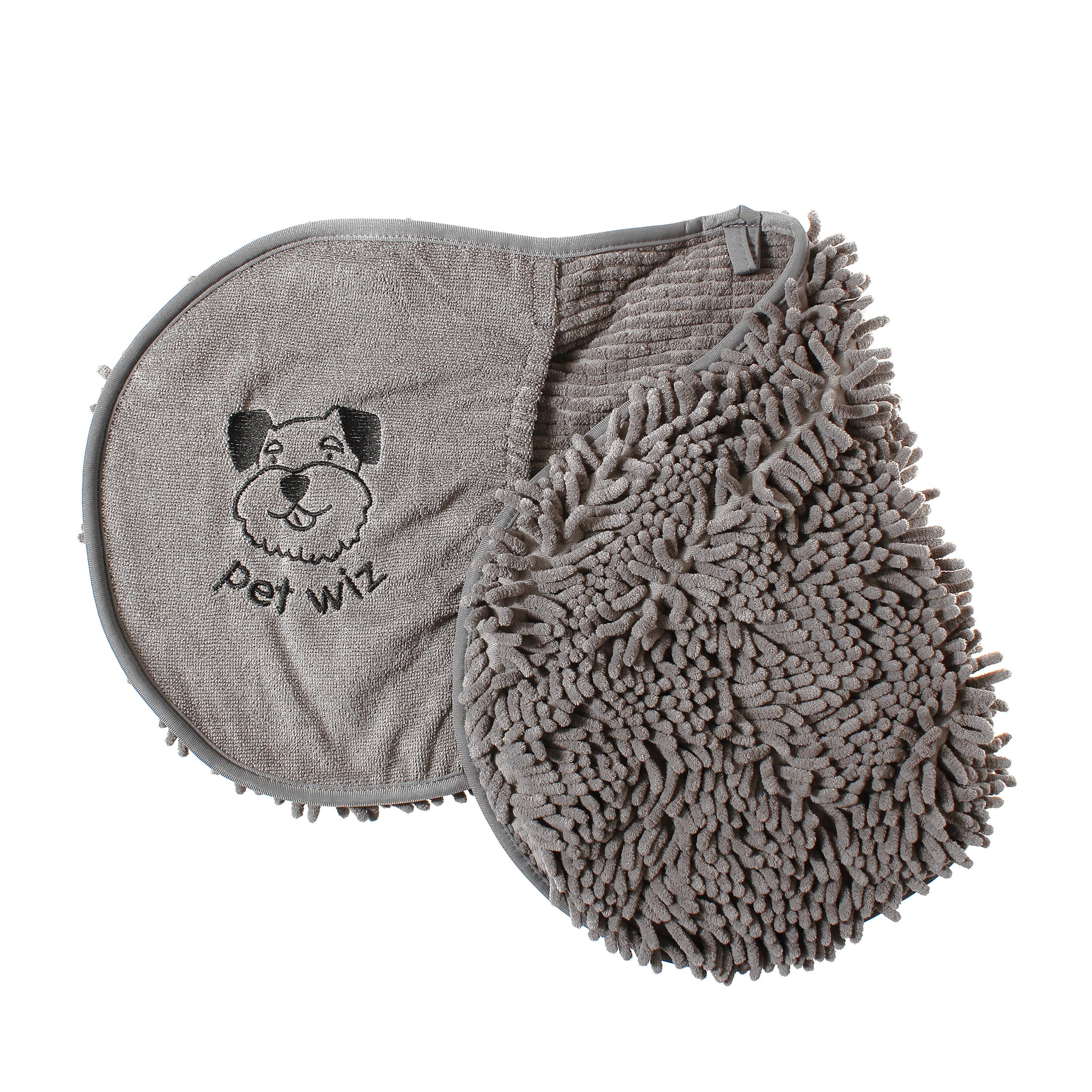 Pet Wiz - Vente Serviette – chien - Serviette pour chien en microfibre à texture chenille avec poche pour les mains2