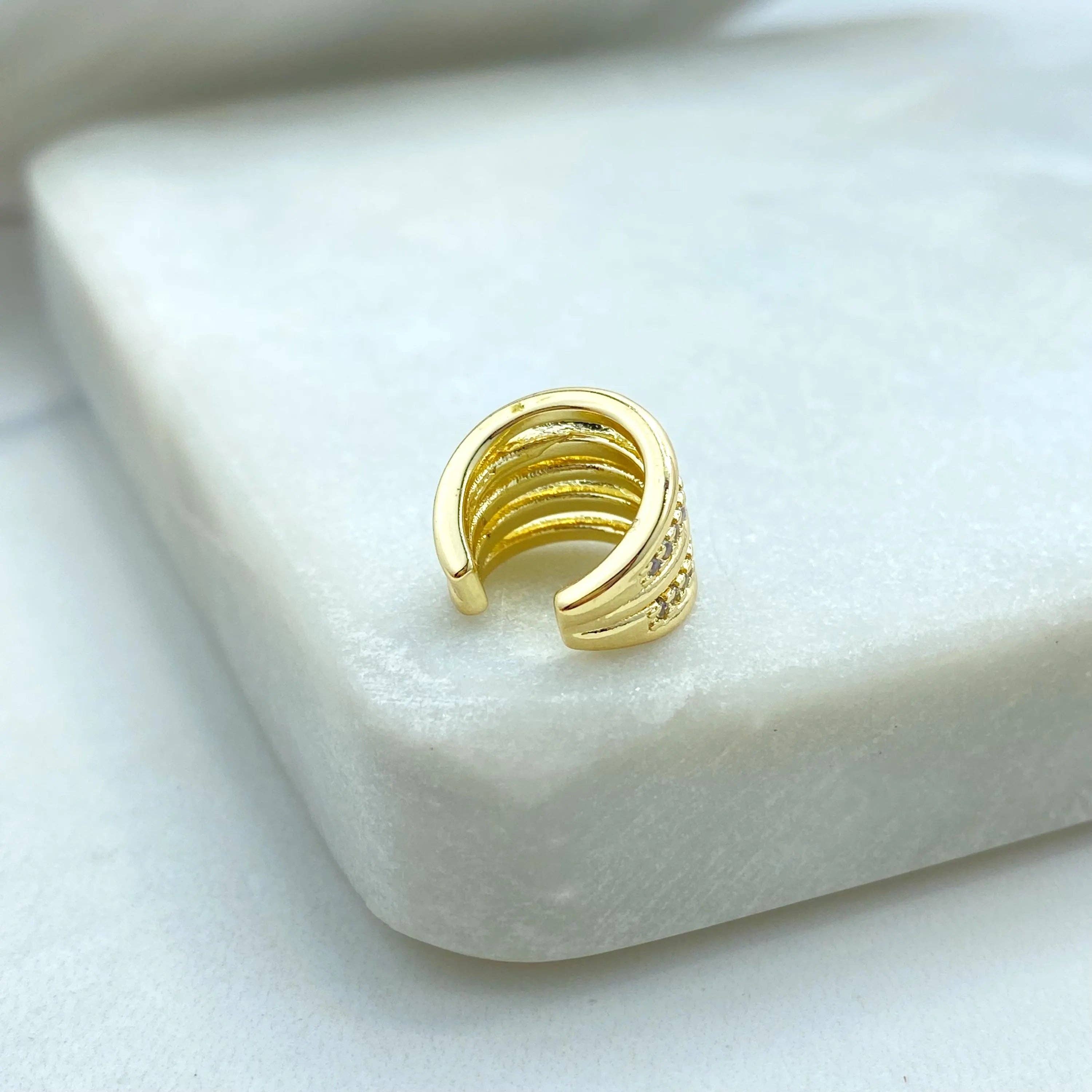 Luxus Accessories – Brincos de punho/trespasse por atacado – Brinco de Pressão Triplo em Ouro 18k, Micro Zircônia Cúbica, Brinco Delicado, Look Moderno em Camadas, Presente para Ela2