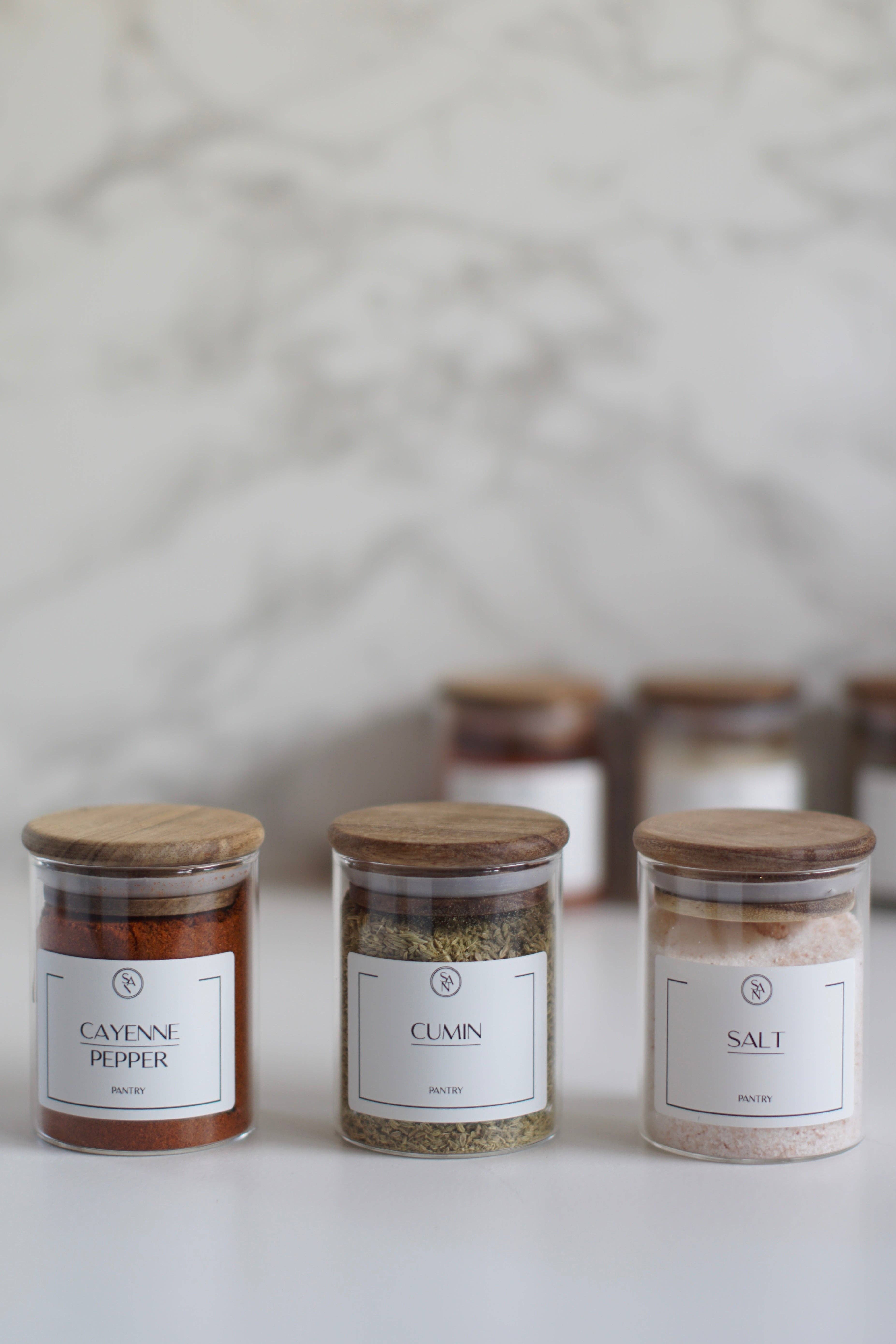 So At Nature - Wholesale Jar - Round Glass Spice Jars With Labels  Airtight Acacia Wooden L11