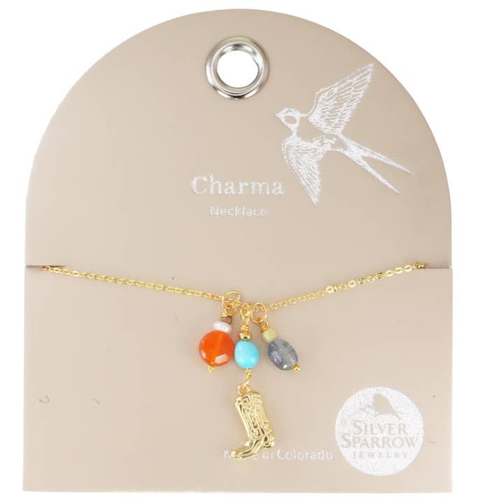 Charma Gold Western Støvle Halskæde med Stenvedhæng Charms for engroshandel hos Silver Sparrow Jewelry