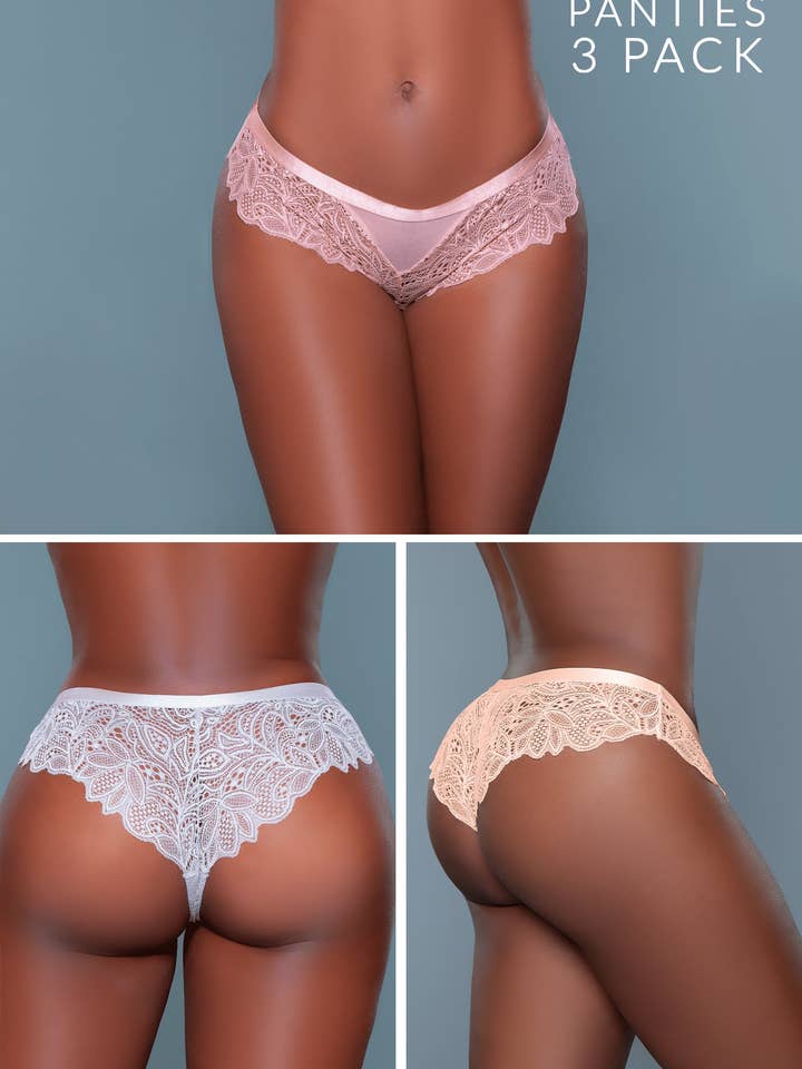 Kit com 3 calcinhas cheeky Wren 2212B3PK por atacado de BeWicked